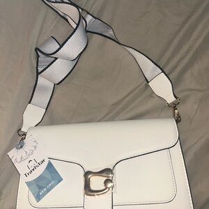 White Crossbody Bag with Gold Accents